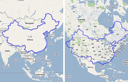 Chinese - US Size Comparison Map